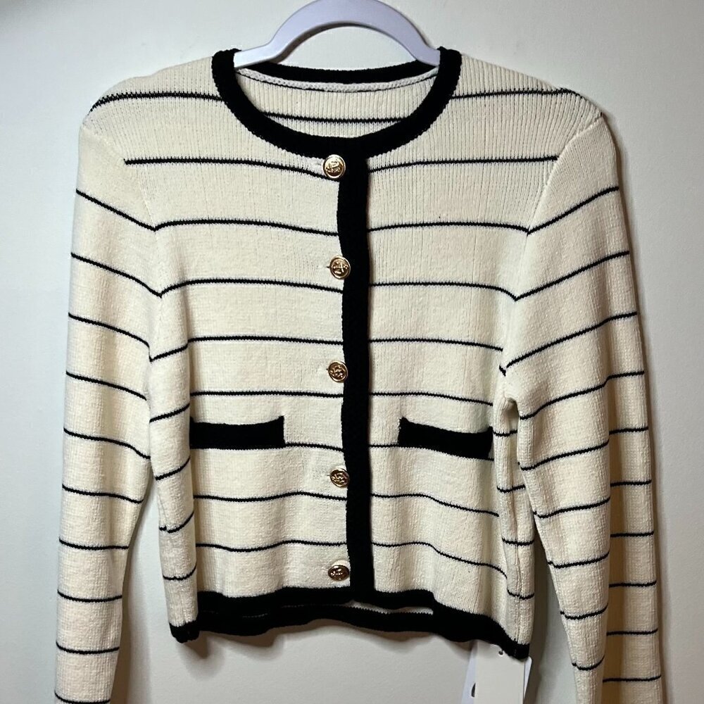 COMMENSE Striped Crop Cardigan Size M